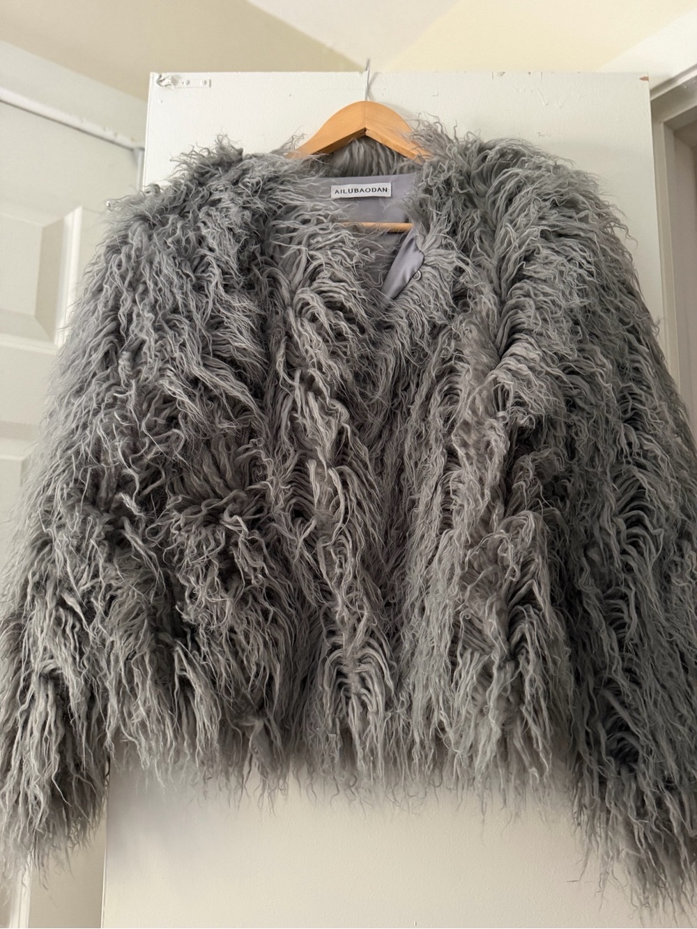 Women's Gray Faux Fur Shag Jacket